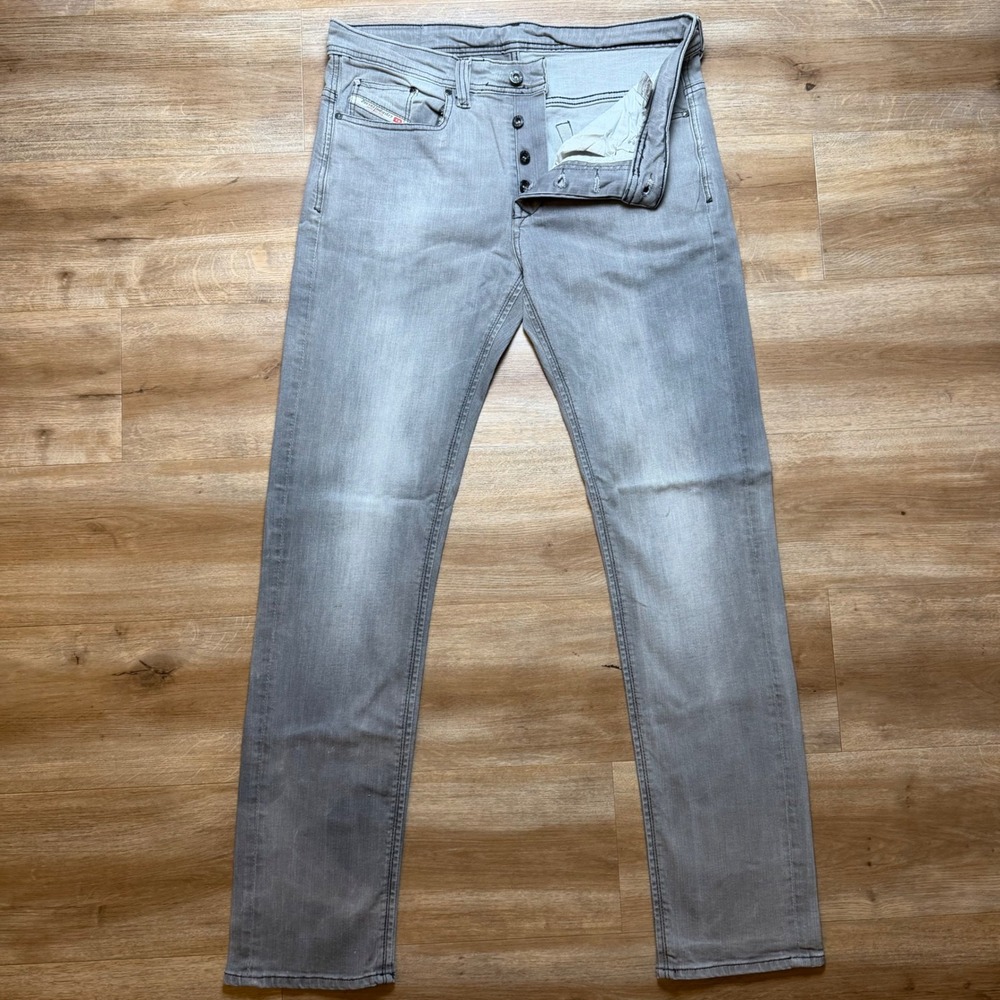 Diesel Sleenker Jeans Men 33x32 Faded Grey Slim Skinny Button Fly Made in Italy
